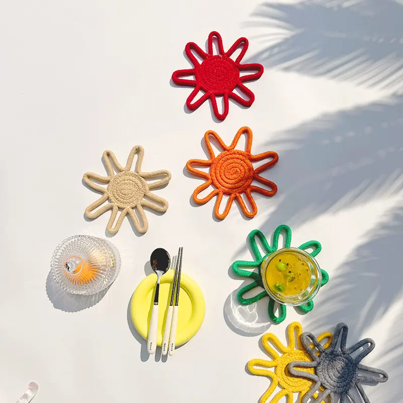Sunflower Cotton Rope Coffee Cup Coaster Semi Handmade Heat Insulation Table Mat Cotton Pot Mat Flower Shaped Cup Coaster