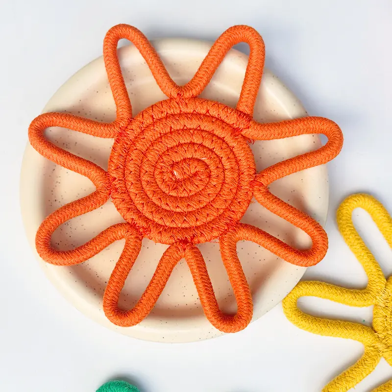 Sunflower Cotton Rope Coffee Cup Coaster Semi Handmade Heat Insulation Table Mat Cotton Pot Mat Flower Shaped Cup Coaster