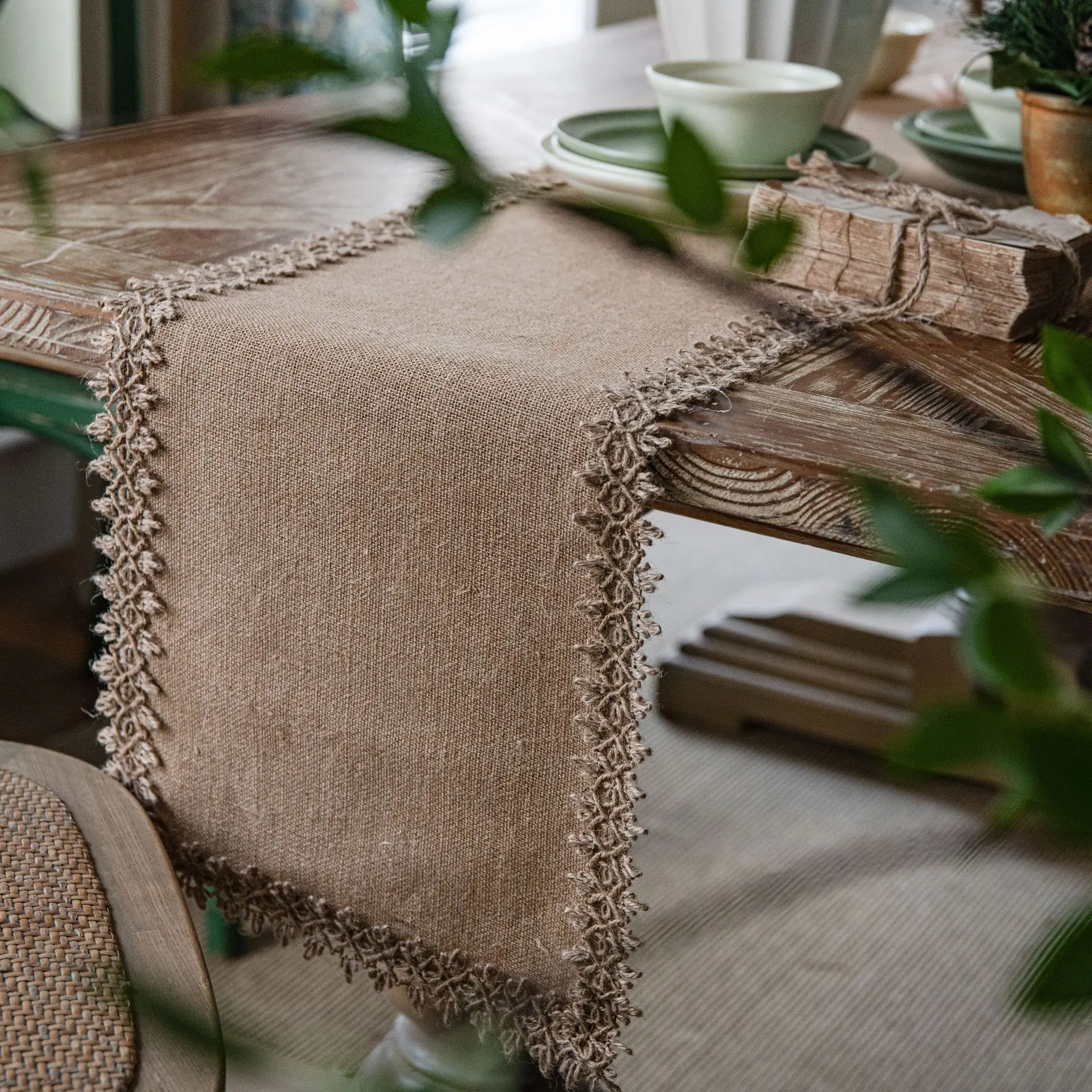 Table Runners Natural Burlap Cotton Boho Table Runner with Tassels for Restaurant Rustic Home Dining Wedding Party Table Decor