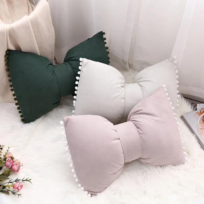 Solid Color Cute Princess Cushion Cover Candy Color Bow Pillow Case Bay Window Throw Pillowcase Living Room Sofa Home Decor