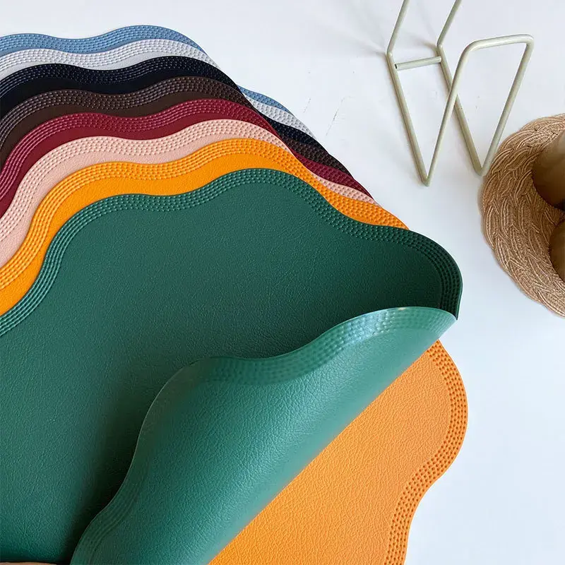 Imitation Leather Table Mat Flower Shape Waterproof Dining Table Placemat Insulation Pad Christmas Home Decoration Tableware Mat