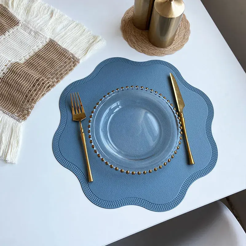 Imitation Leather Table Mat Flower Shape Waterproof Dining Table Placemat Insulation Pad Christmas Home Decoration Tableware Mat
