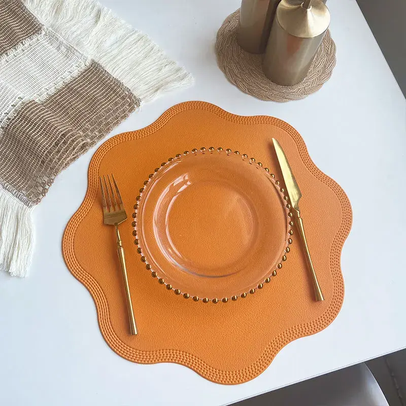 Imitation Leather Table Mat Flower Shape Waterproof Dining Table Placemat Insulation Pad Christmas Home Decoration Tableware Mat