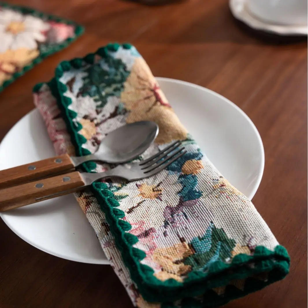 Jacquard Embroidered Table Runner Countryside Flowers Table Decor Reusable Home Kitchen Dining Table Runners Party Decorations