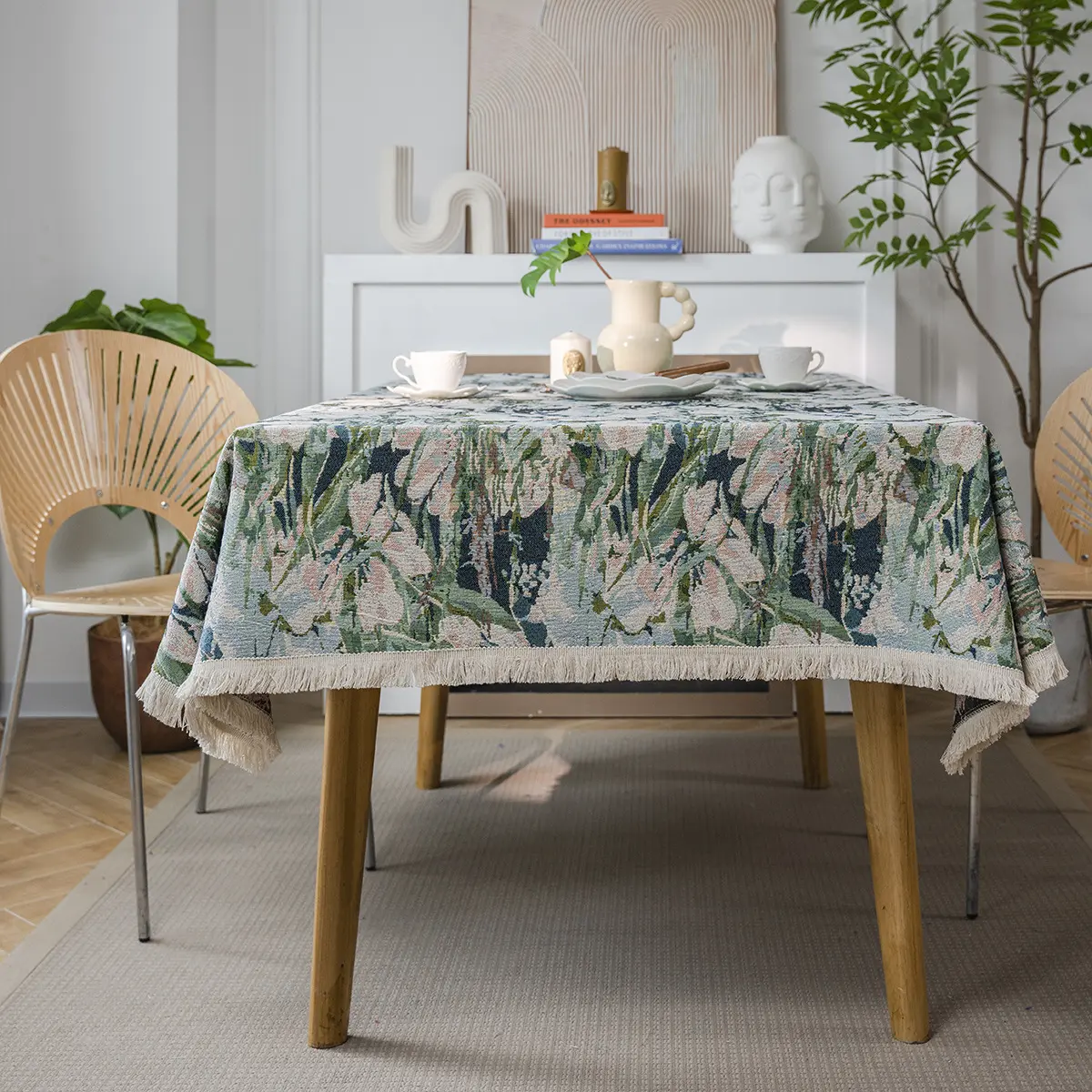 American Table Cloth Tea Table Decoration Flower Jacquard Dining Tablecloth Rectangle Thick Table Cover For Kitchen Dining Room