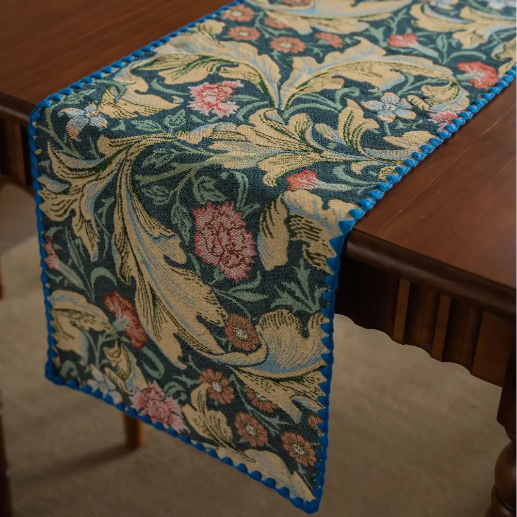 Jacquard Embroidered Table Runner Countryside Flowers Table Decor Reusable Home Kitchen Dining Table Runners Party Decorations