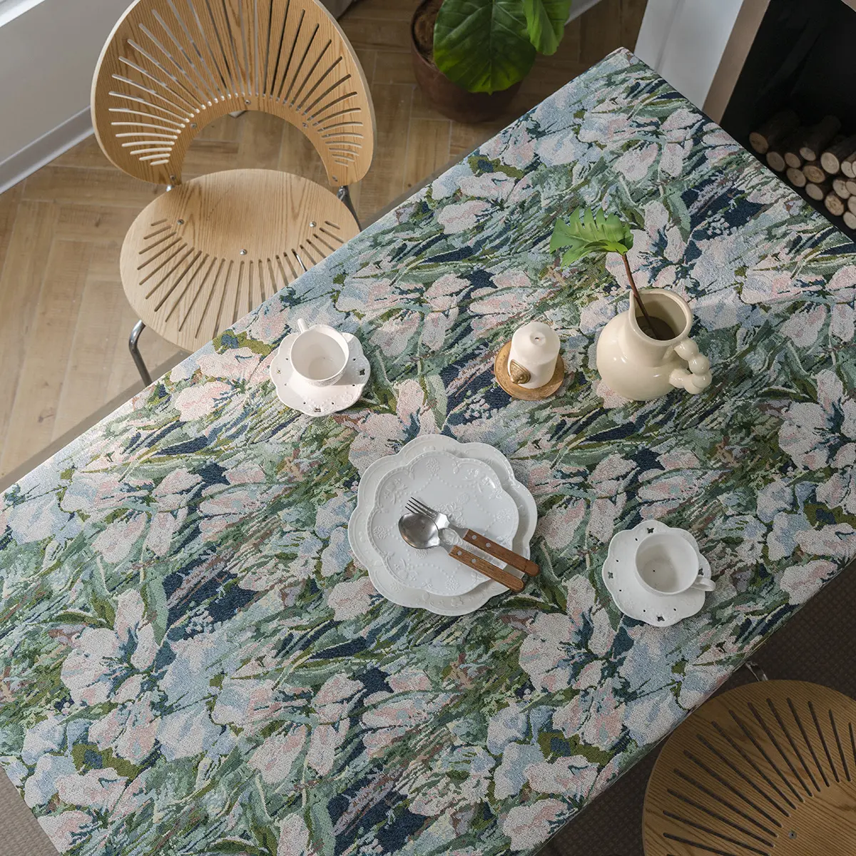 American Table Cloth Tea Table Decoration Flower Jacquard Dining Tablecloth Rectangle Thick Table Cover For Kitchen Dining Room