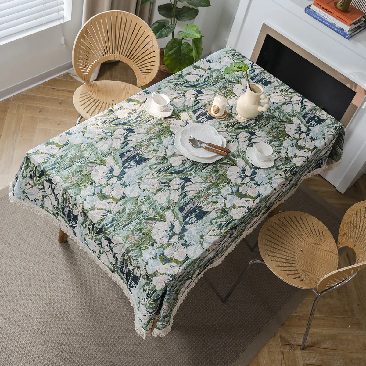 American Table Cloth Tea Table Decoration Flower Jacquard Dining Tablecloth Rectangle Thick Table Cover For Kitchen Dining Room