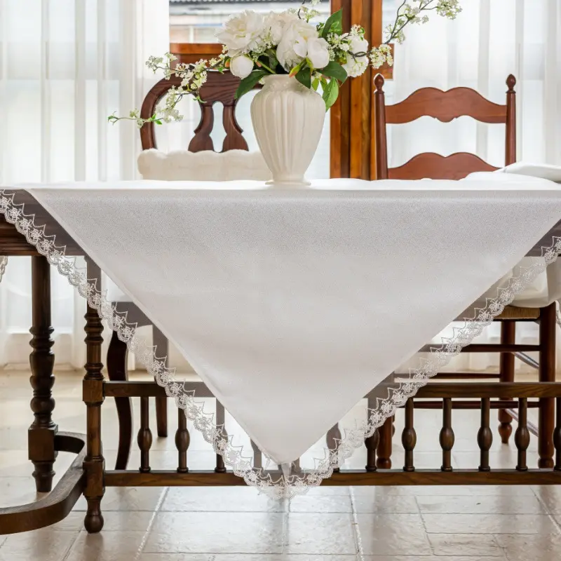 White Waterproof Oil Resistant Dirt Resistant Tablecloth with Lace Home Kitchen Decor Rectangular Polyester Table Cloth Cover