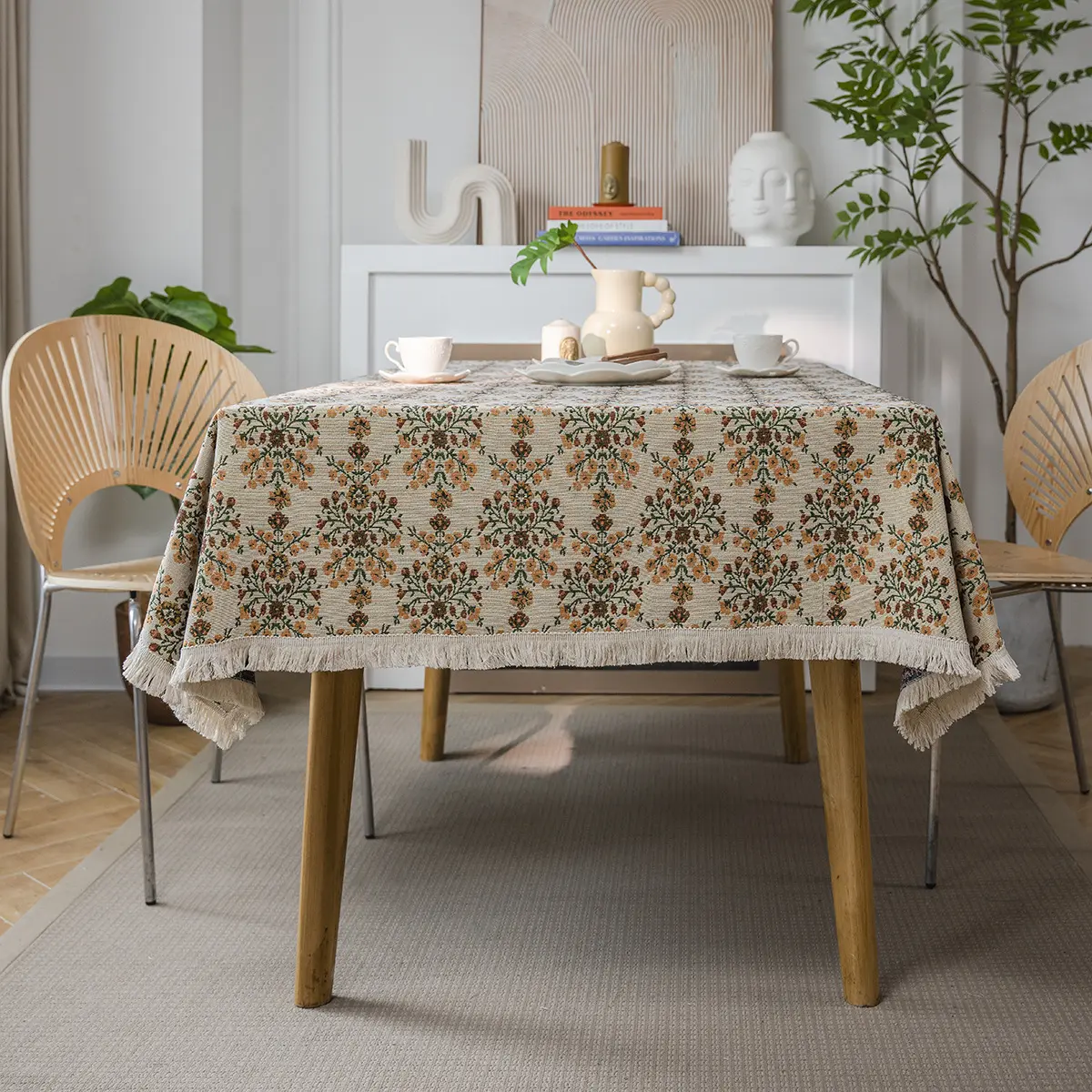 American Table Cloth Tea Table Decoration Flower Jacquard Dining Tablecloth Rectangle Thick Table Cover For Kitchen Dining Room