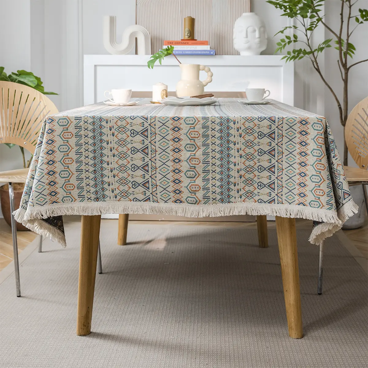 American Table Cloth Tea Table Decoration Flower Jacquard Dining Tablecloth Rectangle Thick Table Cover For Kitchen Dining Room