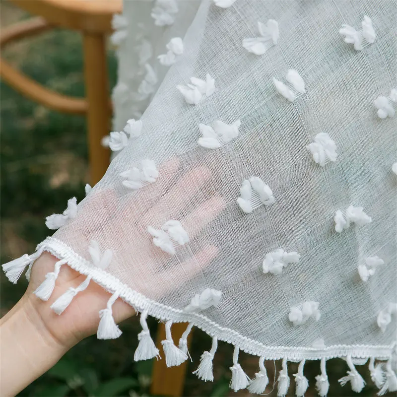 Round Tablecloth French Outdoor Wedding White Fluffy Ball Mesh with Tassels Table Cloth Party Valentine's Day Tablecloth Decor