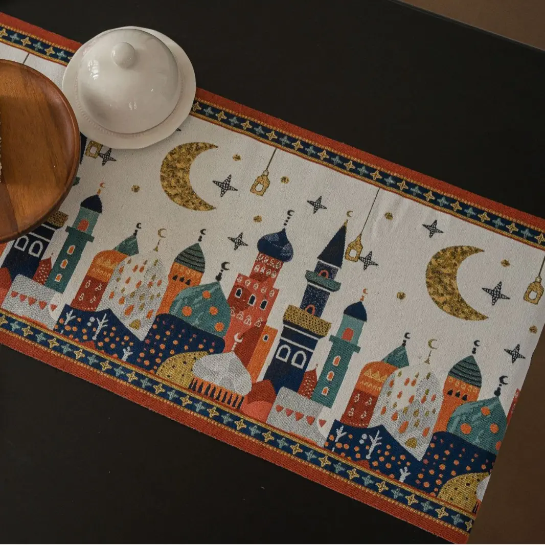 Table Runner with Tassel Coffee Table TV Cabinet Decor Jacquard Cartoon Anime Long Dining Table Runners Holiday Party Decoration