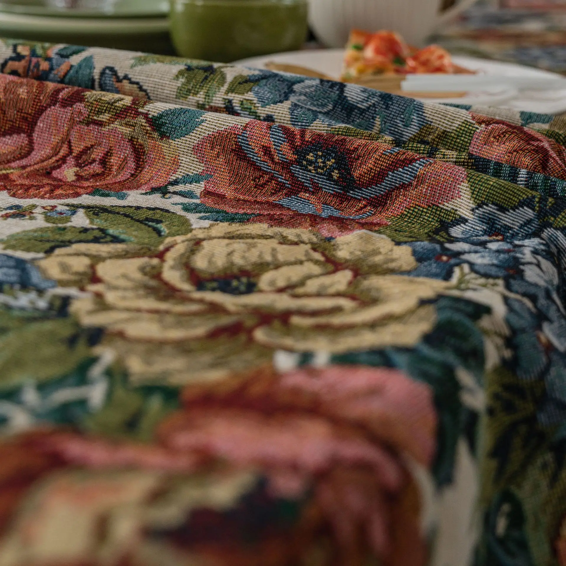 American Jacquard Tablecloth Oil Painting Table Cover Thick Blue Flowers Rectangular Wedding Dining Table Cover Tea Table Cloth