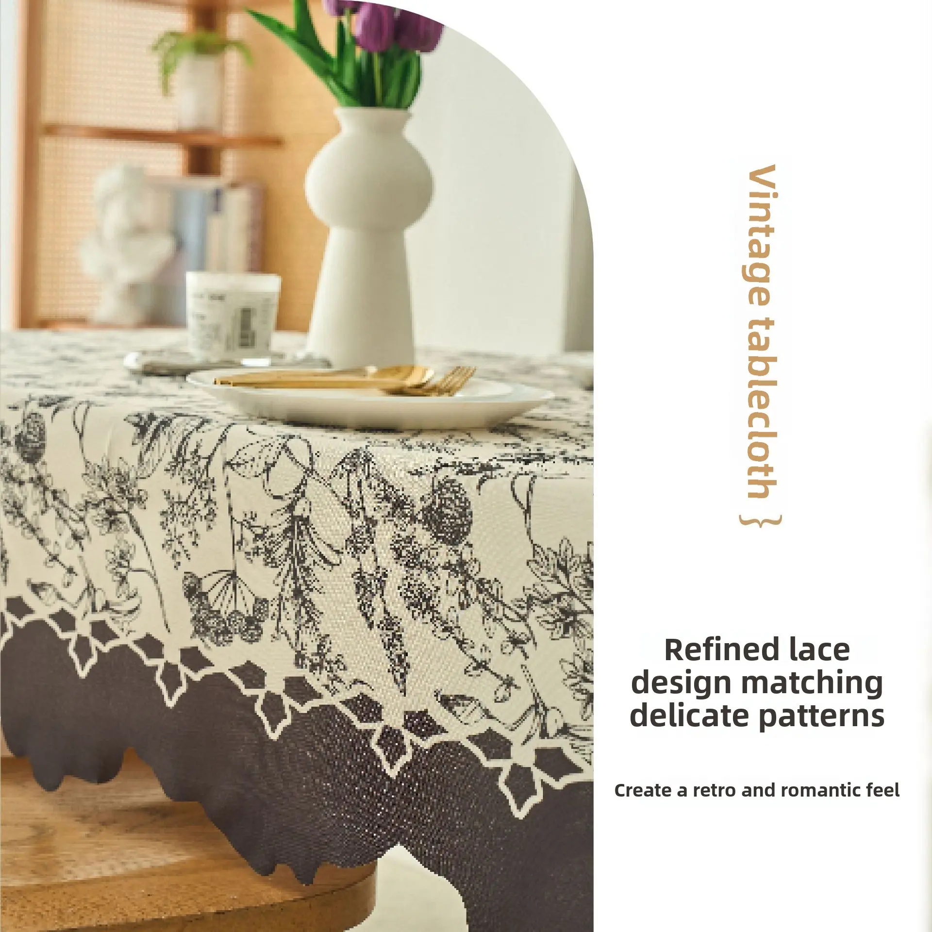 Rectangular Waterproof Oil Resistant Dining Tablecloth French Cream Style Polyester Irregular Lace Kitchen Table Cloth Cover