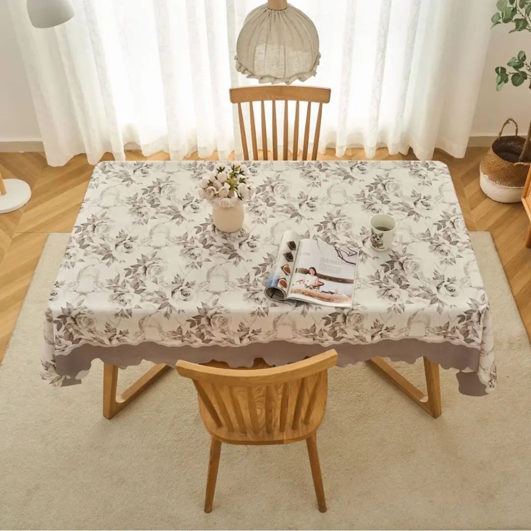 Rectangular Waterproof Oil Resistant Dining Tablecloth French Cream Style Polyester Irregular Lace Kitchen Table Cloth Cover