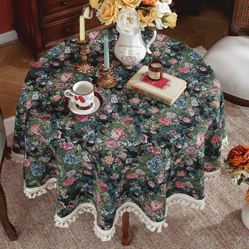 Round American Retro Jacquard Tablecloth Color Ink Painting Coffee Shop Decor Table Cloth Home Decoration Dining Table Cover