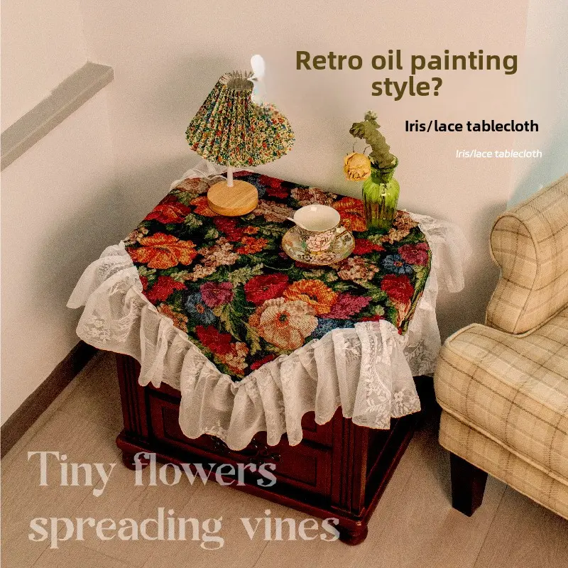 Jacquard Tablecloth Iris Bird Plant Dining Table Cloth Rectangle Thick Tea Table Decoration Lace Ruffle Edge Table Cover