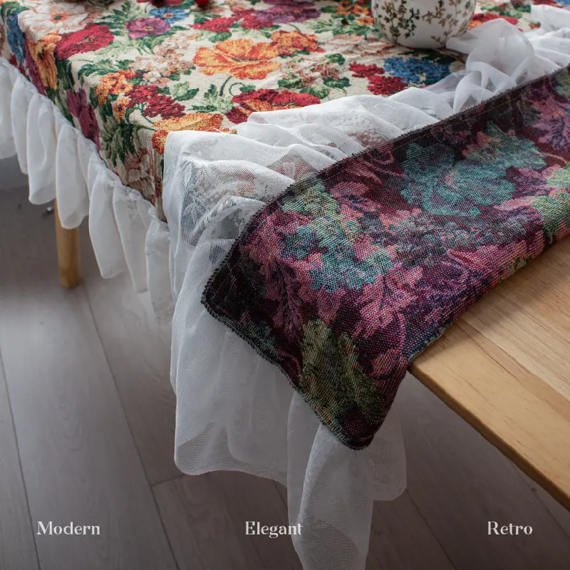 Jacquard Tablecloth Iris Bird Plant Dining Table Cloth Rectangle Thick Tea Table Decoration Lace Ruffle Edge Table Cover