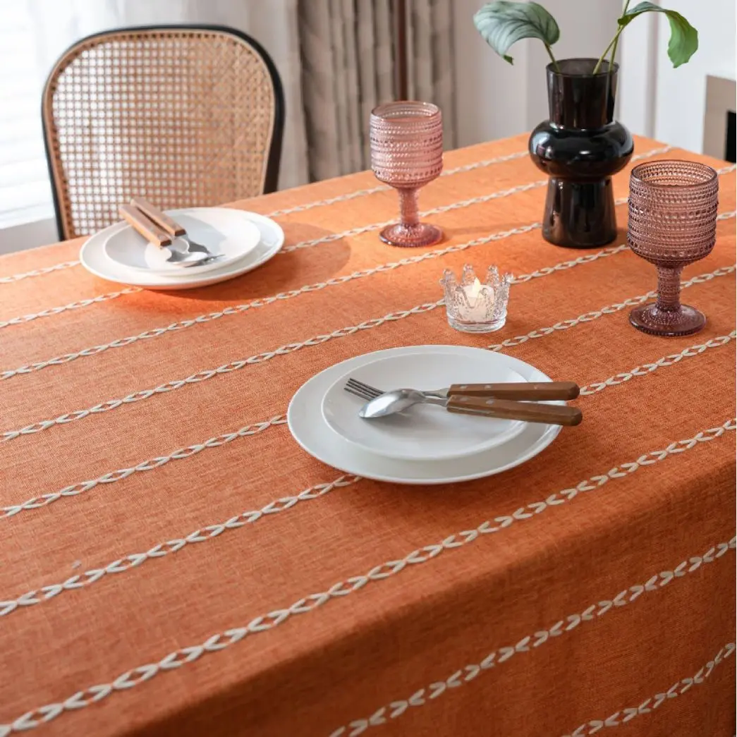 Pumpkin Colored Table Cloth Cover, Orange Hollowed Cotton Linen, Rectangular Tablecloth, Halloween Festival Party, Home Decor