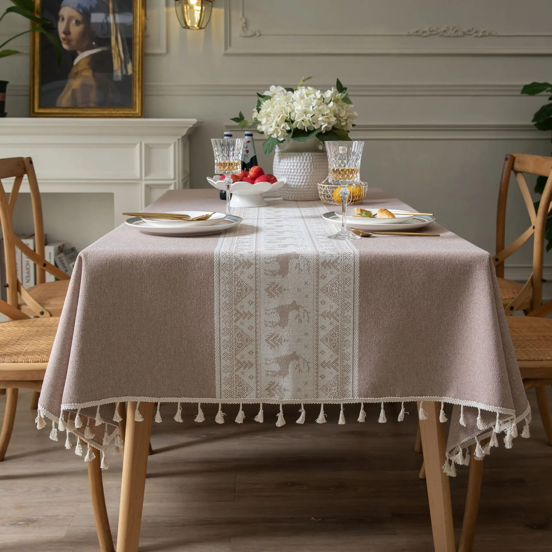 Christmas Jacquard Tablecloth Table Cloth Japanese Imitation Cotton Linen Elk Geometry Tablecloths Home Party Dining Table Cover