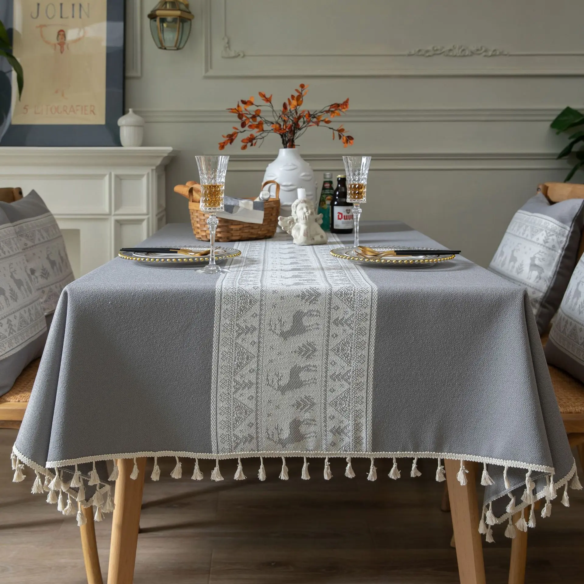 Christmas Jacquard Tablecloth Table Cloth Japanese Imitation Cotton Linen Elk Geometry Tablecloths Home Party Dining Table Cover