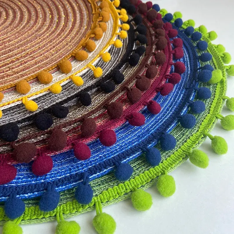 Cotton Yarn Round Table Mat With Ball Tassel Semi-Hand Dining Tableware Non-Slip Insulation Pad Placemat Home Decor Pad Coaster