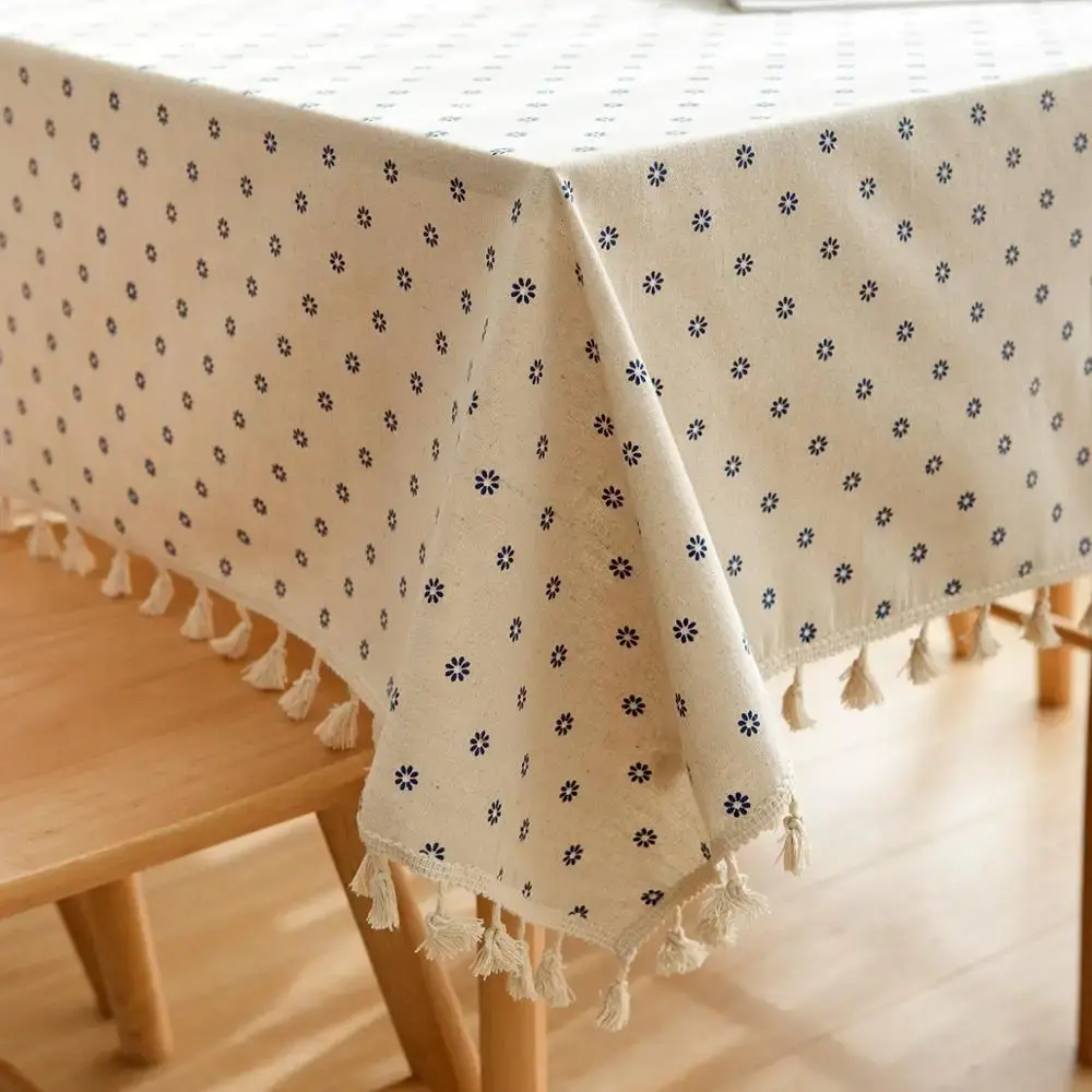 Pastoral Rectangular Linen Cotton Cloth Tablecloth Fabric Daisy Flower Printed Home Kitchen Dining Room Table Cloths Ornament