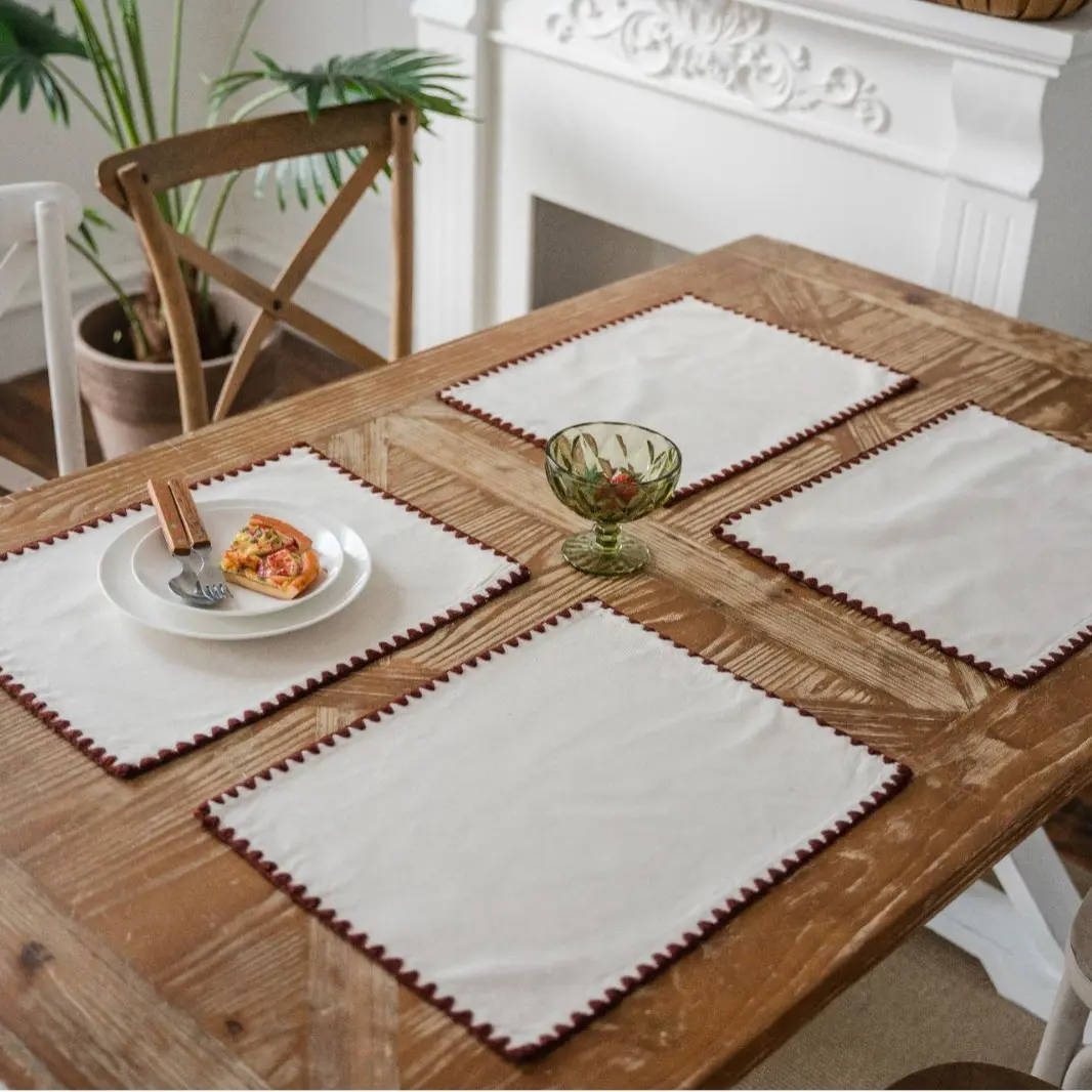 Cotton Linen Placemat Table Decoration Plain Embroidered Insulation Pads Round Decorative Solid Color Place Mat for Dining Table