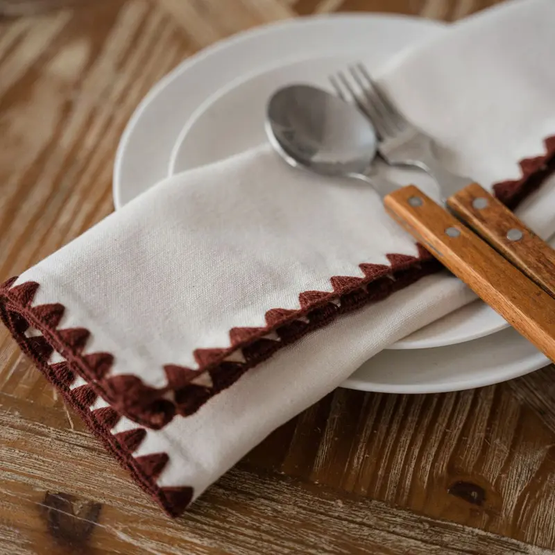 Cotton Linen Placemat Table Decoration Plain Embroidered Insulation Pads Round Decorative Solid Color Place Mat for Dining Table