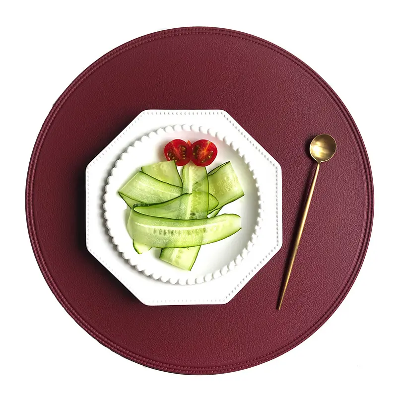 Imitation Leather Placemat Coaster Pads PVC Round Plate Mat Edge Pressing Table Placemats for Kitchen Dining Table Decoration