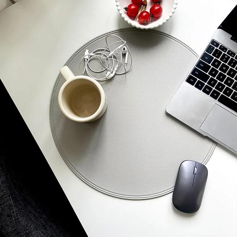 Imitation Leather Placemat Coaster Pads PVC Round Plate Mat Edge Pressing Table Placemats for Kitchen Dining Table Decoration
