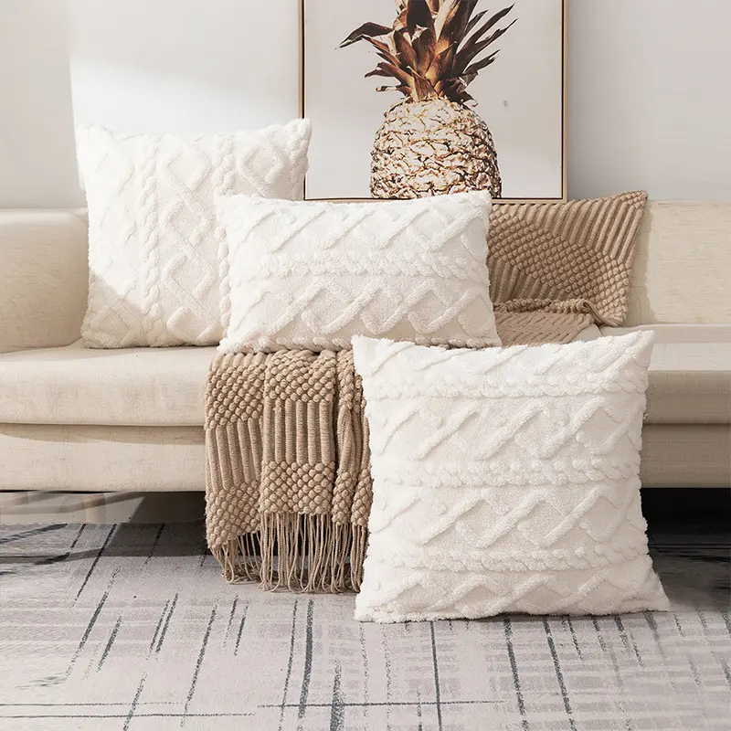 Snowflake Velvet Cushion Cover Decorative Diamond Grid Plush Pillowcase Single Sided Soft Pillow Cover For Living Room Bedroom