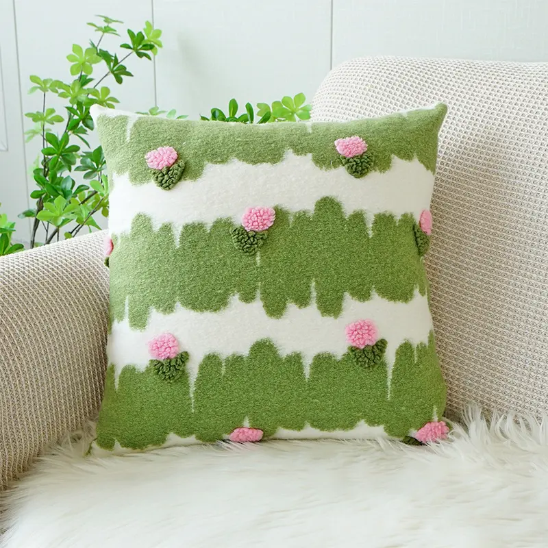 Throw Pillowcase for Living Room Embroidered Green Plant Jade Orchid Sofa Pillow Case Room Bedside Decoration Cushion Cover