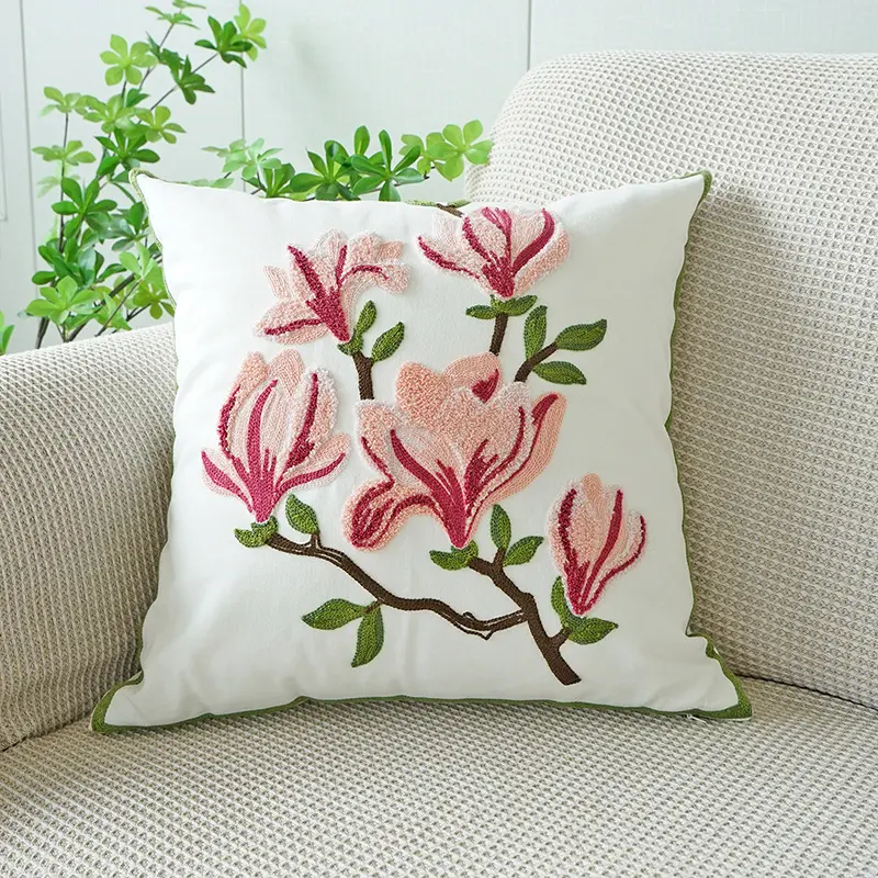 Throw Pillowcase for Living Room Embroidered Green Plant Jade Orchid Sofa Pillow Case Room Bedside Decoration Cushion Cover