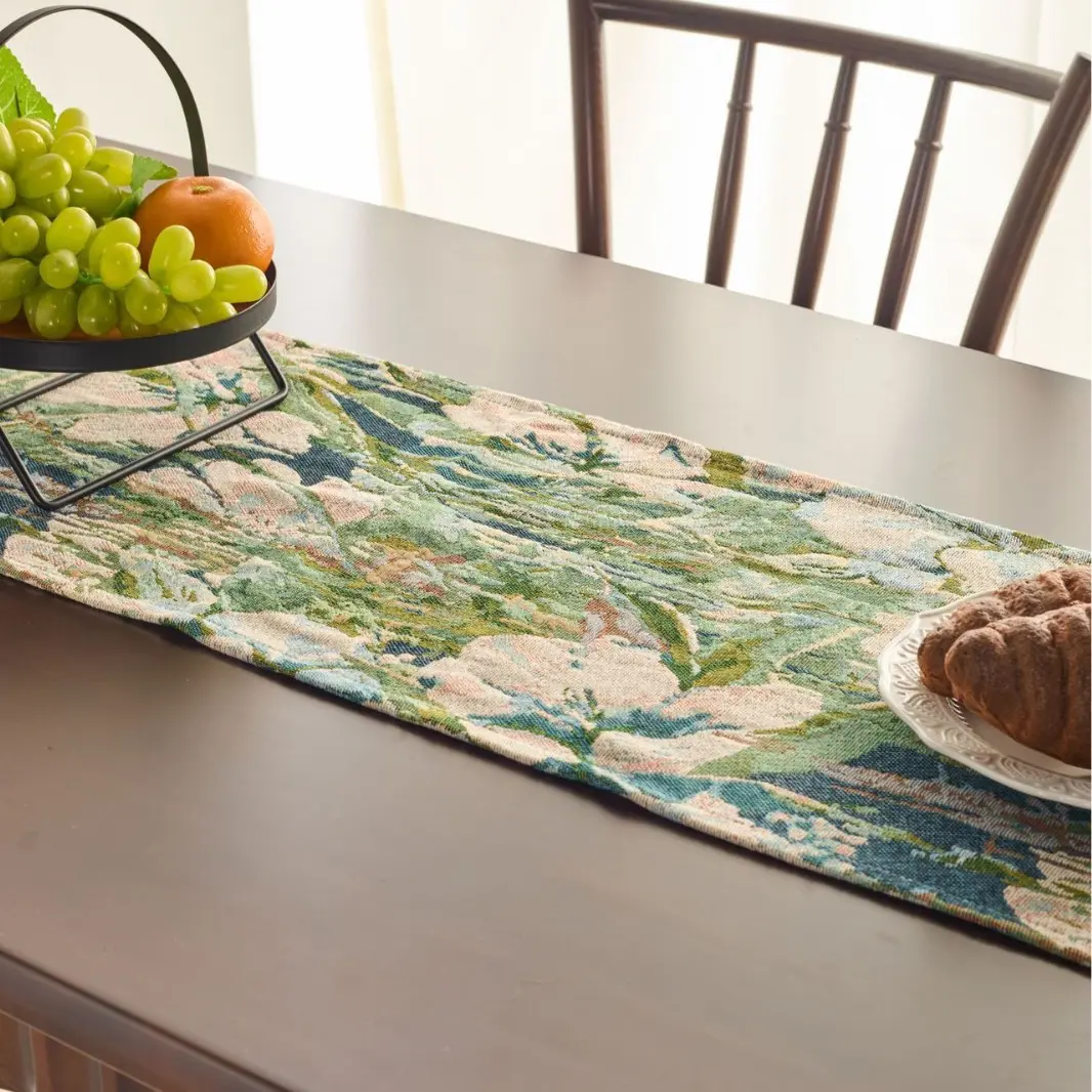 Rural Style Table Runner Monet Oil Painting Jacquard Table Cloth Runner Cabinet Long Table Setting for Home Kitchen Rustic Decor