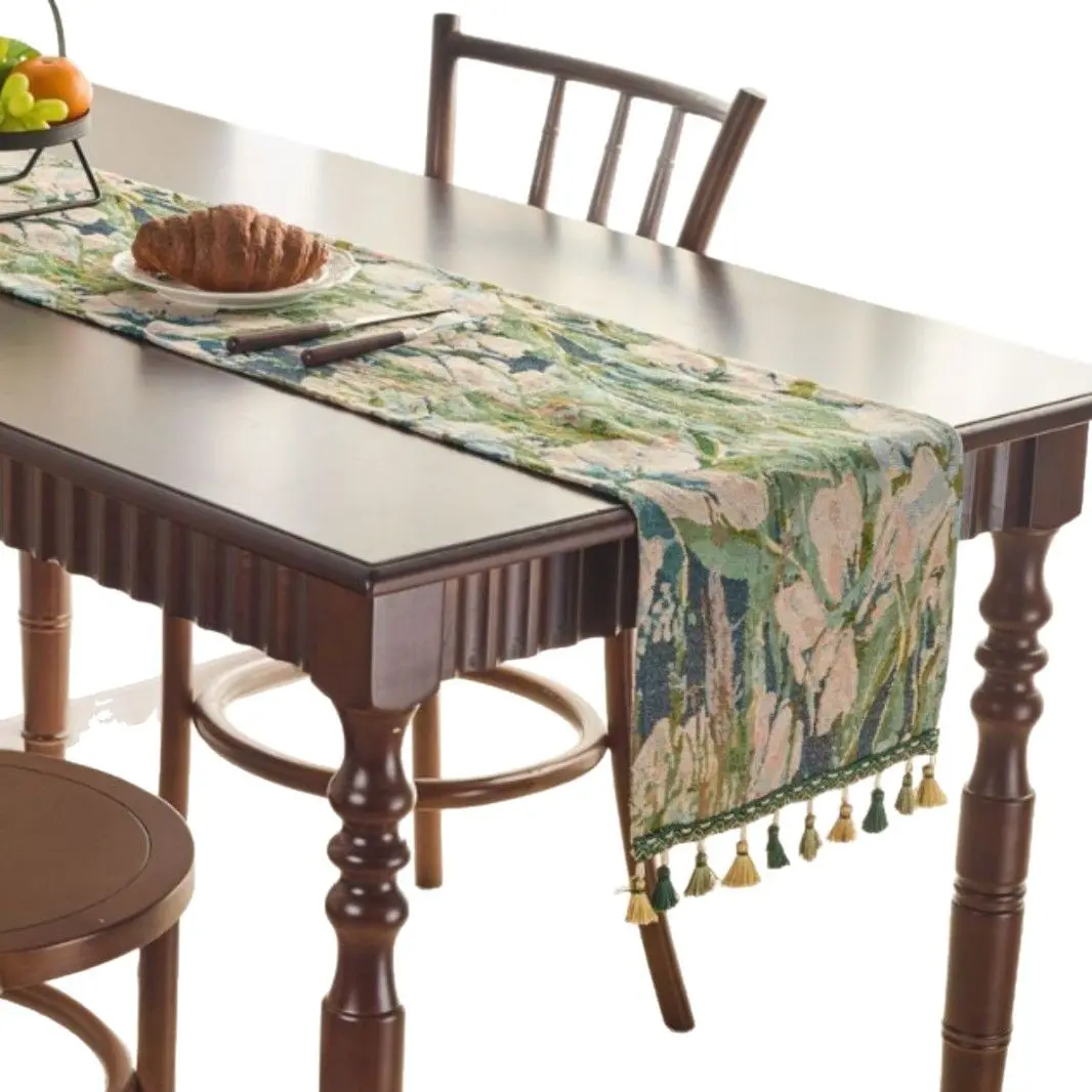 Rural Style Table Runner Monet Oil Painting Jacquard Table Cloth Runner Cabinet Long Table Setting for Home Kitchen Rustic Decor