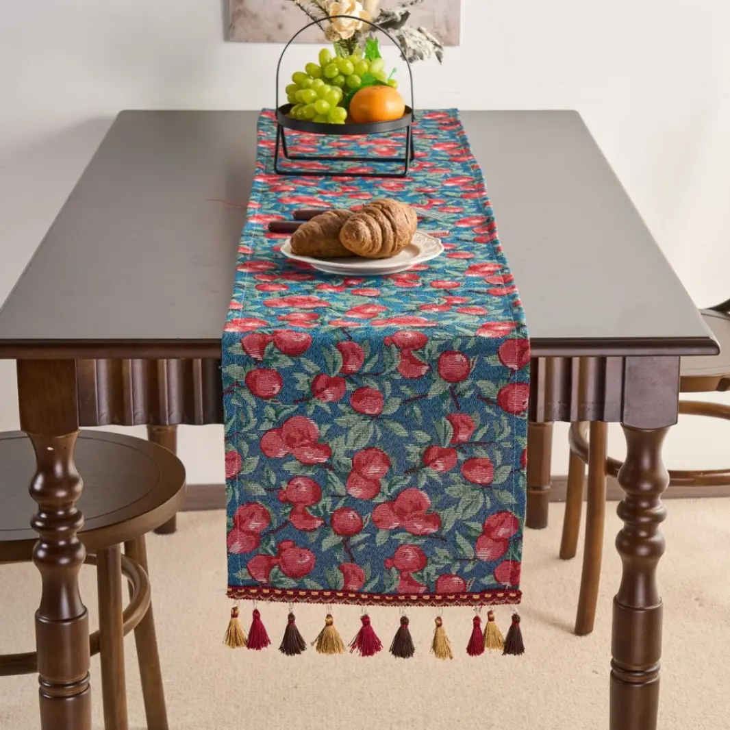 Rural Style Table Runner Monet Oil Painting Jacquard Table Cloth Runner Cabinet Long Table Setting for Home Kitchen Rustic Decor