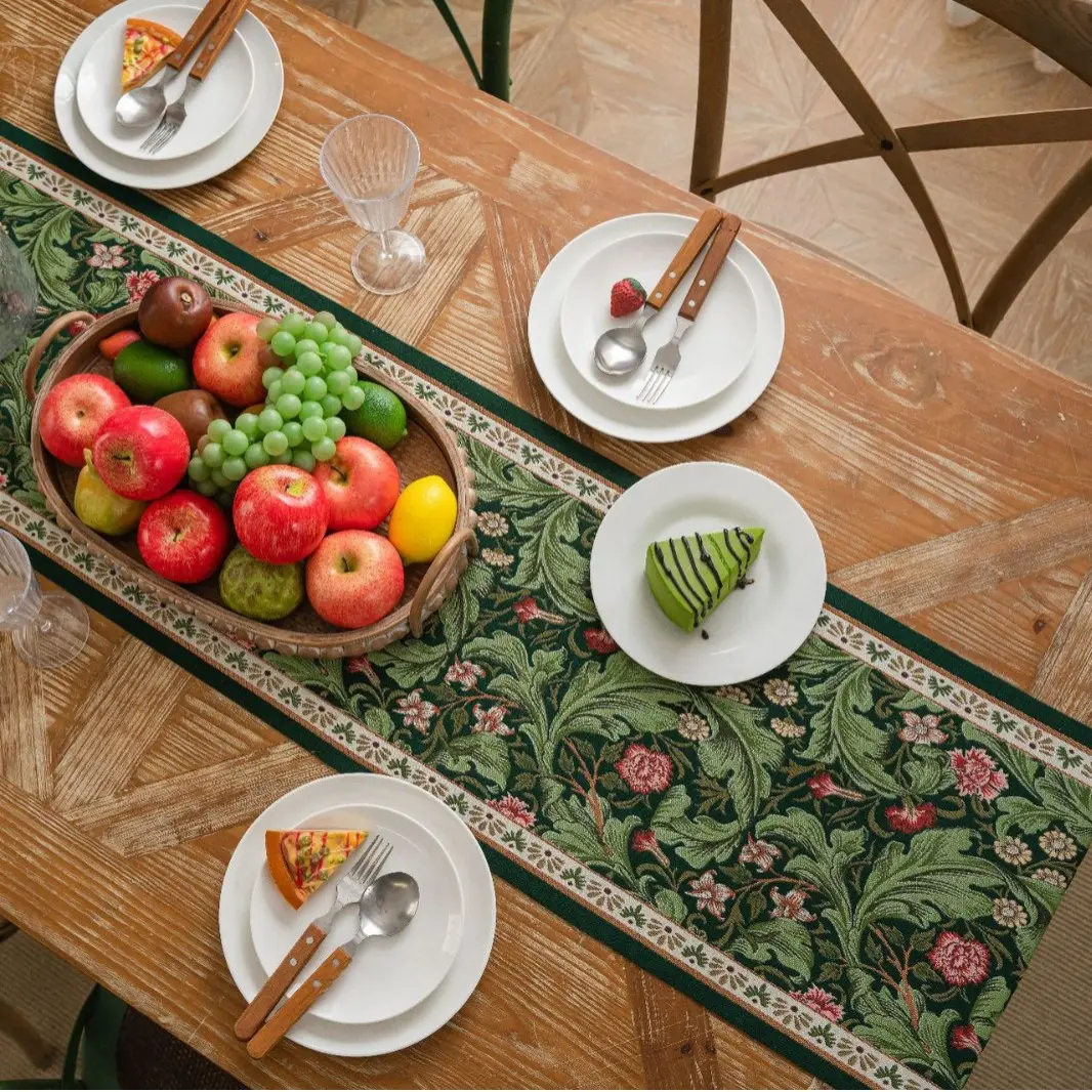 Plant Flower Table Runner with Tassels Jacquard Living Room Cabinet Cover Kitchen Dining Table Runner Party Decoration