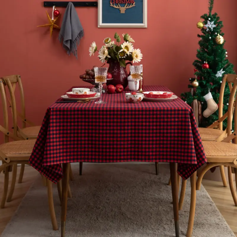 Red Green Plaid Table Cloth Cotton Christmas Party Rectangle Tablecloth Dining Table Cover For Picnic BBQ Home Decor Mantel Mesa