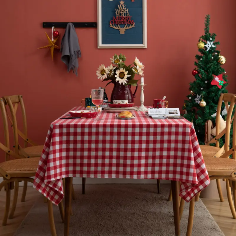 Red Green Plaid Table Cloth Cotton Christmas Party Rectangle Tablecloth Dining Table Cover For Picnic BBQ Home Decor Mantel Mesa