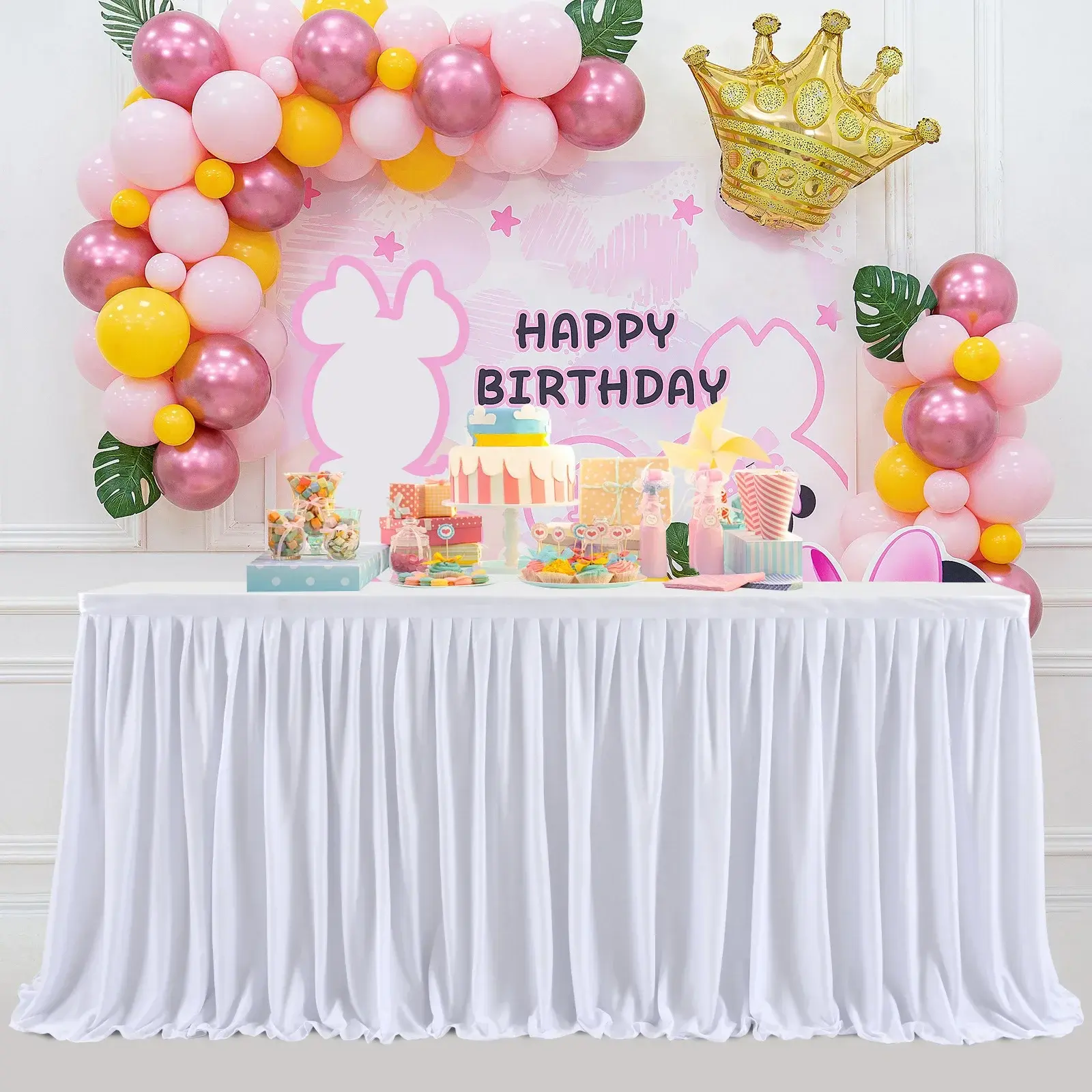 Party Table Skirt 6FT/9FT/14FT Pleated Dessert Tablecloth Cover Table Skirting For Wedding Baby Shower Banquet Table Decor