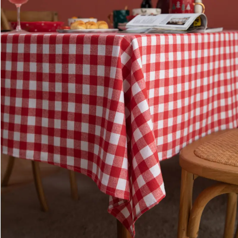 Red Green Plaid Table Cloth Cotton Christmas Party Rectangle Tablecloth Dining Table Cover For Picnic BBQ Home Decor Mantel Mesa