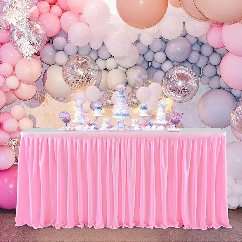 Party Table Skirt 6FT/9FT/14FT Pleated Dessert Tablecloth Cover Table Skirting For Wedding Baby Shower Banquet Table Decor
