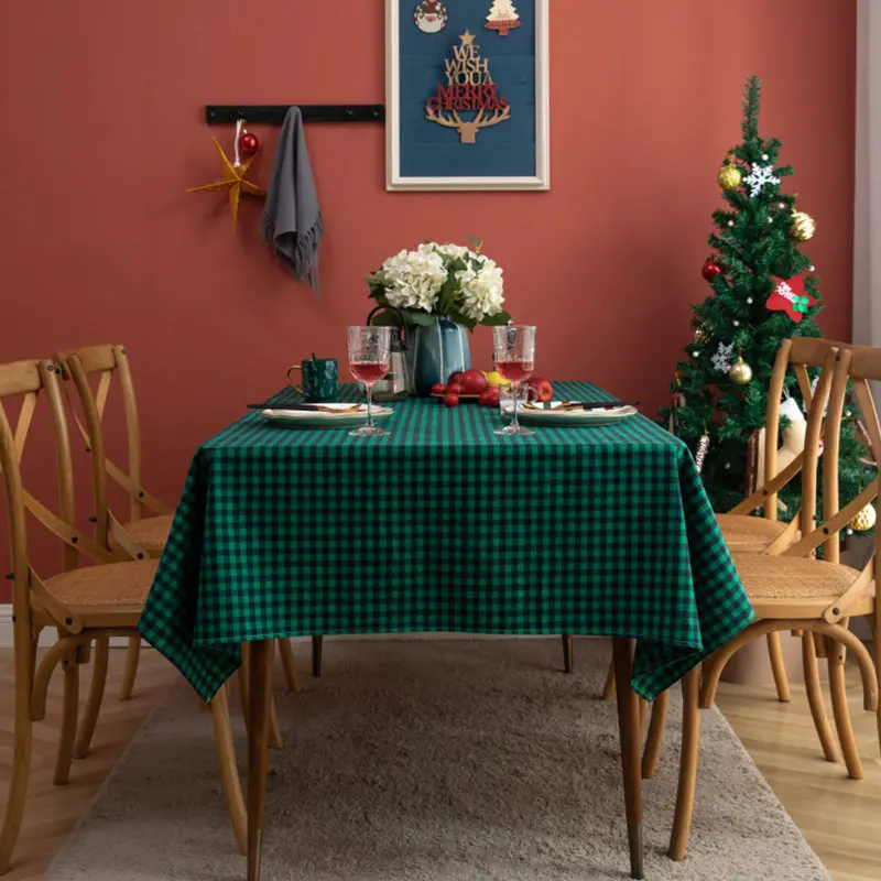 Red Green Plaid Table Cloth Cotton Christmas Party Rectangle Tablecloth Dining Table Cover For Picnic BBQ Home Decor Mantel Mesa