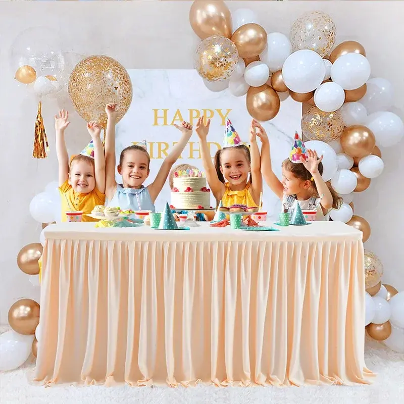 Party Table Skirt 6FT/9FT/14FT Pleated Dessert Tablecloth Cover Table Skirting For Wedding Baby Shower Banquet Table Decor
