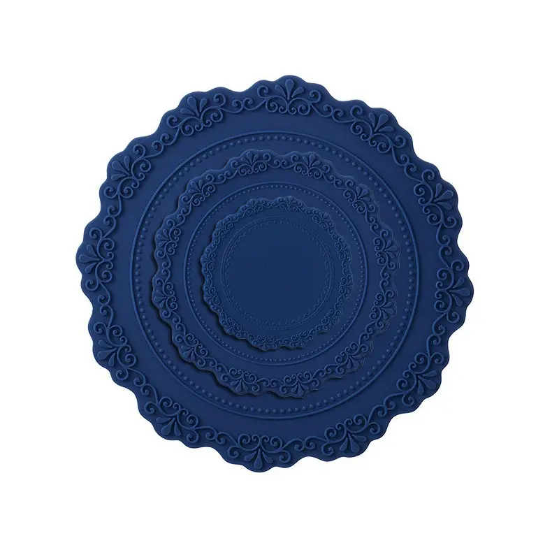 European Lace Silicone Table Mat Retro Embossed Heat Insulation Thickened Round Anti-Skidding Pad Kitchen Waterproof Placemat