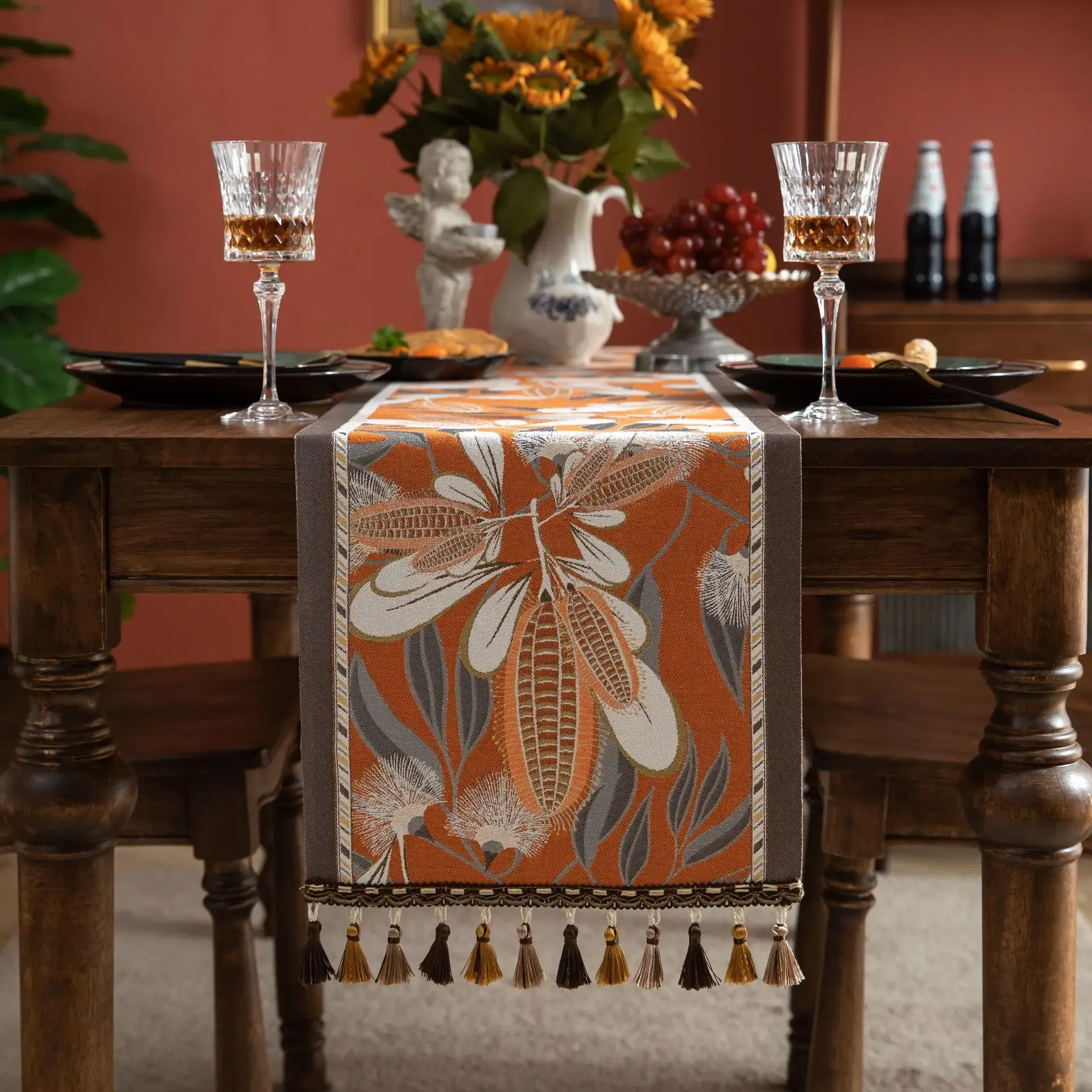 Jacquard Blue Table Runner for Dining Decoration Home Tea Table Runner Table Cover TV Cabinet Bed Runner