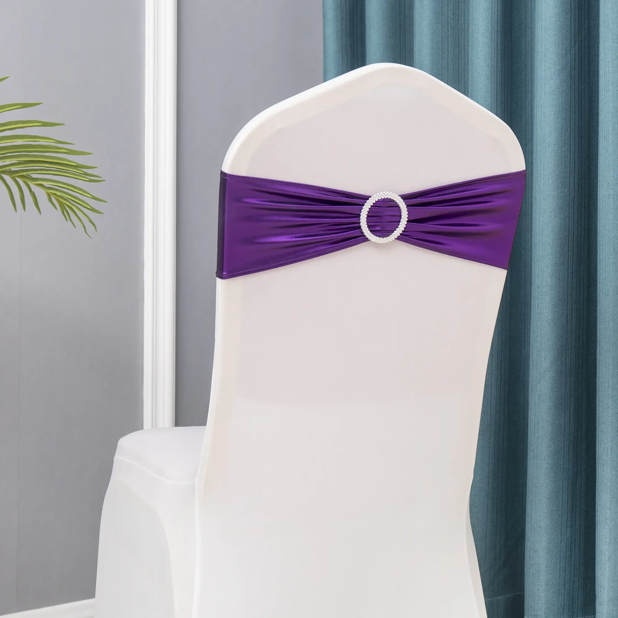 50pcs/Lot Metallic Gold silver Chair Sashes Wedding Chair Decoration Spandex Chair Cover Band for Party Decor birthday sash