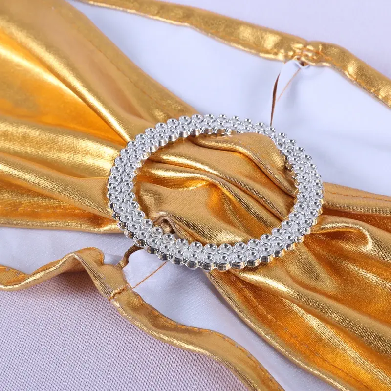 50pcs/Lot Metallic Gold silver Chair Sashes Wedding Chair Decoration Spandex Chair Cover Band for Party Decor birthday sash